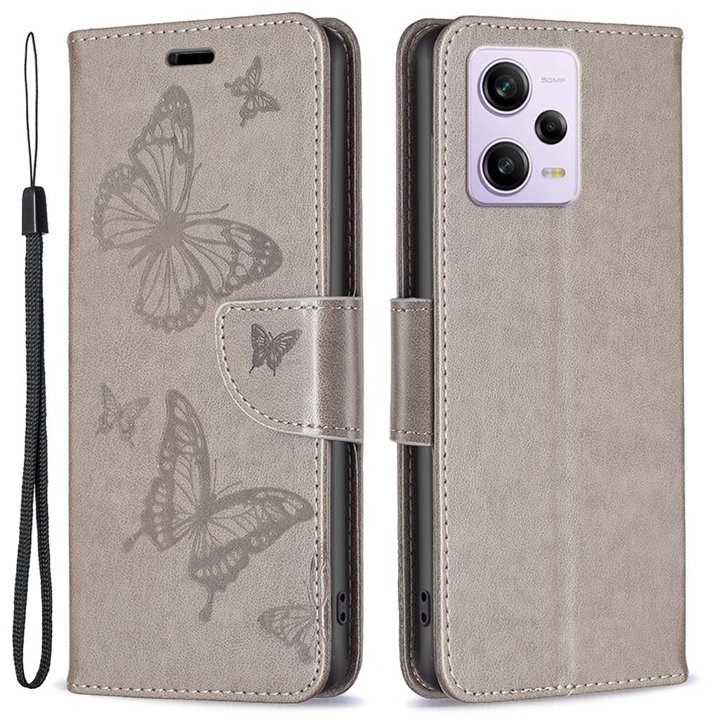 Shockproof Case for Xiaomi Redmi Note 12 Pro 5G/Note 12 Pro Speed 5G/Poco X5 Pro 5G PU Leather Cover Butterfly Imprinted with Strap