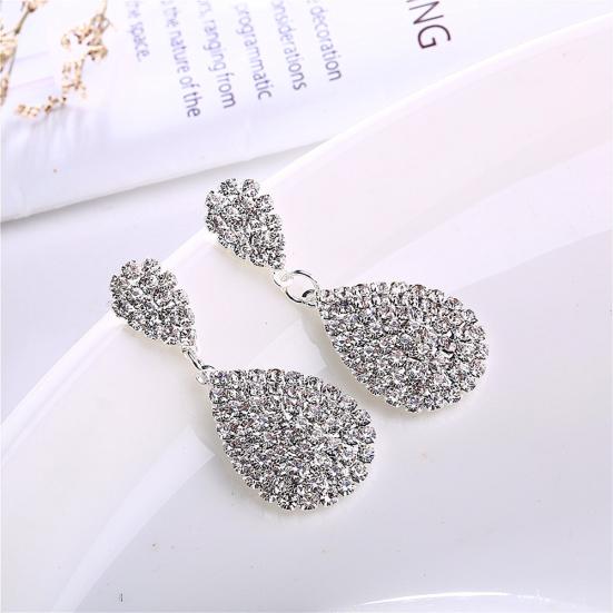 Women Creative Charm Water Drop Shaped Earrings Rhinestone Decoration Jewelry