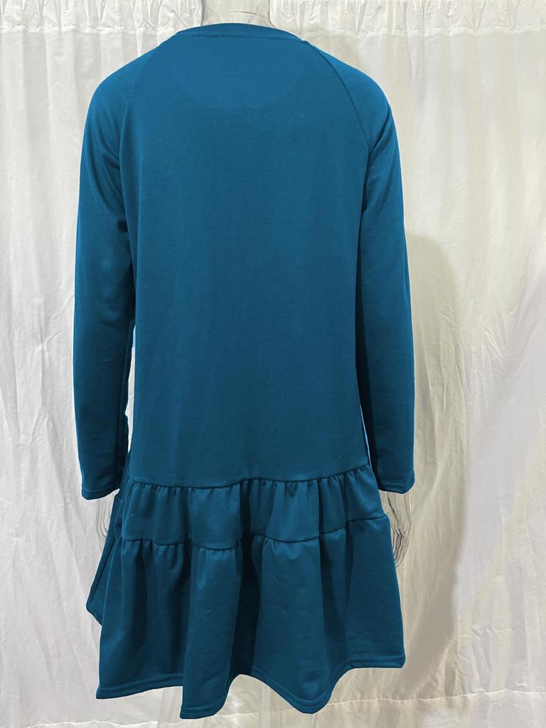 Winter Langarm Home Lose Rundhals Rüschen Kleid Damen Pullover
