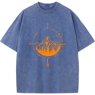 Camisa masculina abstrata geométrica ouro rosa, de algodão, lavada, vintage, verão, solta, branqueada