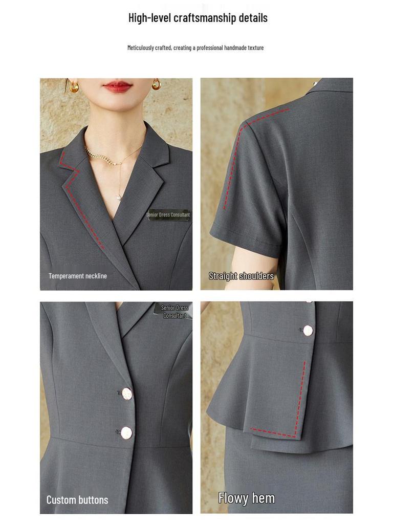 Women's Elegant Summer Suit Set - Formal Office & Hotel Wear, Professional Jewelry Store Attire