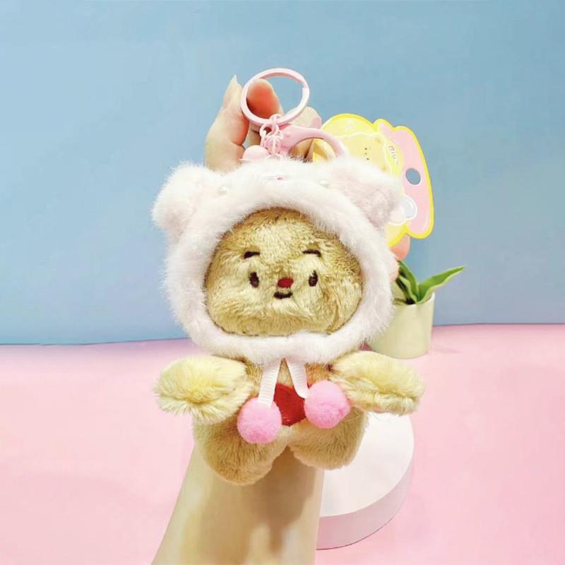 Charming Creamy Jinnew Bear Plush Keychain Cozy Animal Hat Design Cute Accessory
