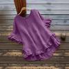 Women Tops Round Neck Short Sleeve Loose Fit Pullover Tops Pure Color Ruffle Hem
