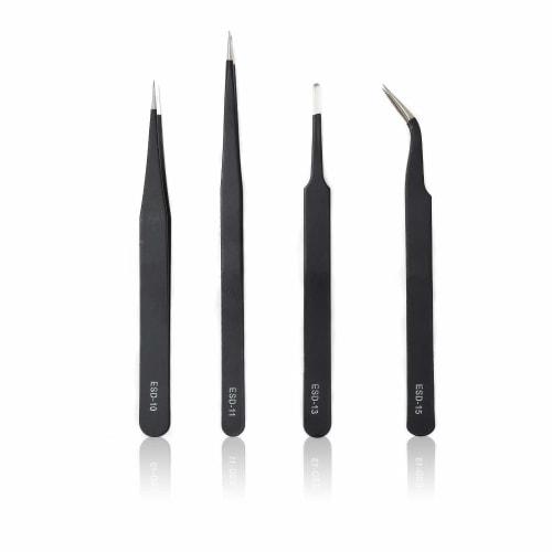 Precision Tweezers, 4-Piece Set (4 Types), Stainless Steel, Ultra-Fine Tweezers, Curved Tip Tweezers, Gardening Tweezers, "Can also be used for plasti