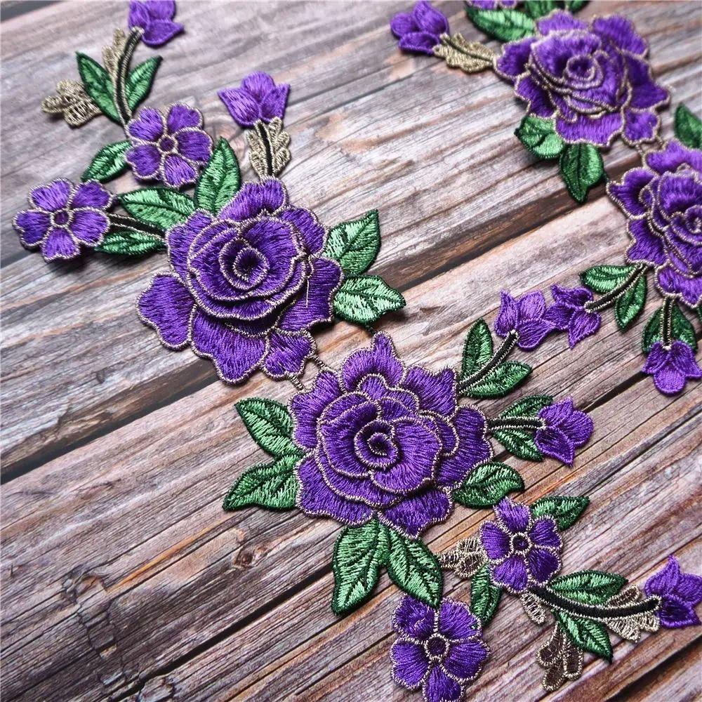 3D Flower Embroidery Flower Applique Blue Purple 12cm X 28cm Sew On Patch Embroidery Repair Patch Wedding Decoration DIY