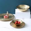 Gold Ceramic Western Steak Plate Fruit Salad Bowl Breakfast Sushi Spaghetti Cake Plate Household Irregular Plating Tableware New