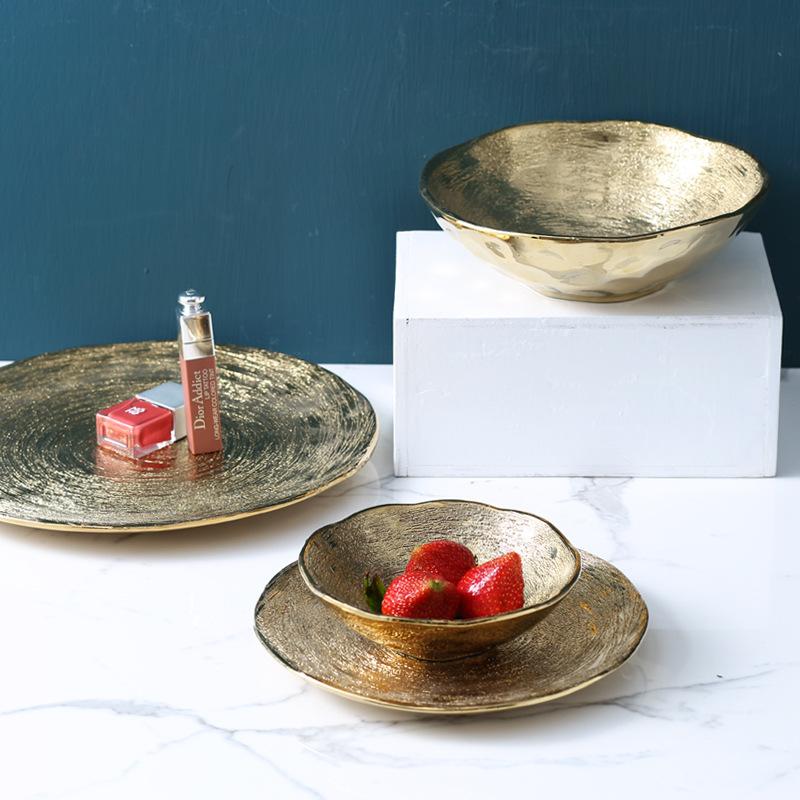 Gold Ceramic Western Steak Plate Fruit Salad Bowl Breakfast Sushi Spaghetti Cake Plate Household Irregular Plating Tableware New