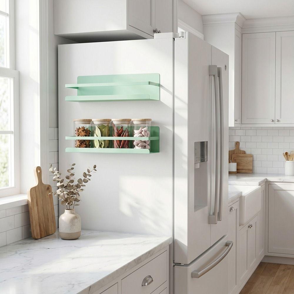 Wall Mounted Refrigerator Magnetic Shelf Punch Free Refrigerator Side Storage Rack  Washing Machine