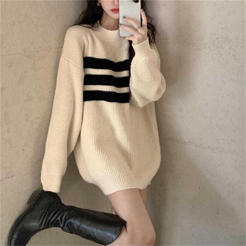 YYFS Dámská móda Ležérní Podzim Zima Barevné svetry s dlouhým rukávem a výstřihem s blokovým potiskem