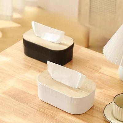 Plastic Tissue Box With Wooden Cover Nordic Simplicity Style Desktop Napkin Box Living Room Bathroom Toilet Square Tissue Box