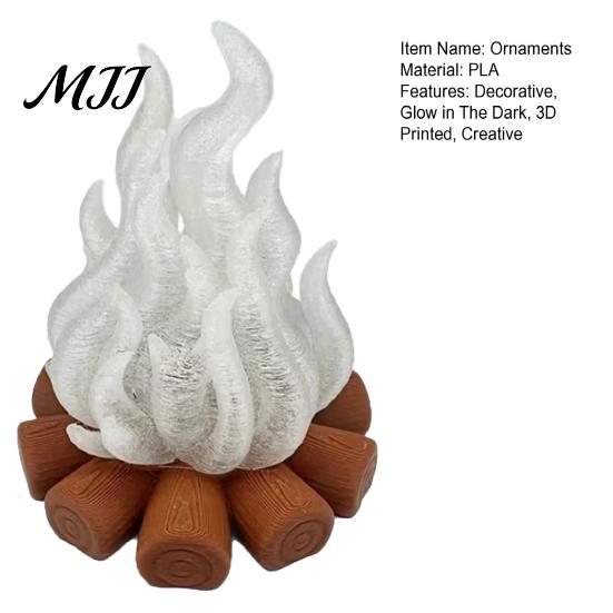Office Desk Art Pieces 3D Printed Glow in The Dark Campfire Ornament, Centerpiece, Firewood Lamp, Collectible Miniature Sculptures Creative