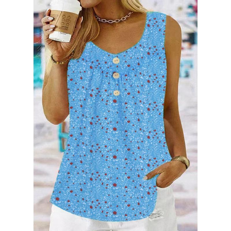 

YYFS Женская мода Повседневная Лето Весна Цветные Блоки Принт Без Рукавов V-образный вырез Блузки и Рубашки M синий