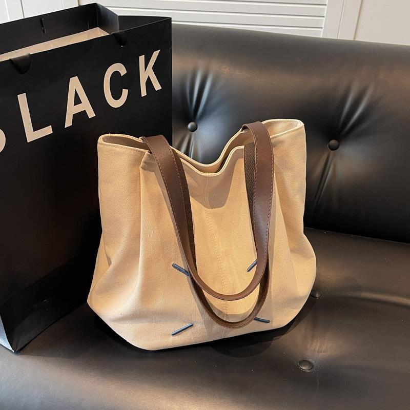 

Korean Style Canvas Bag Women 2025 New Fashion Simple Casual Large Capacity Tote Bag Student Class Shoulder Bag Khaki