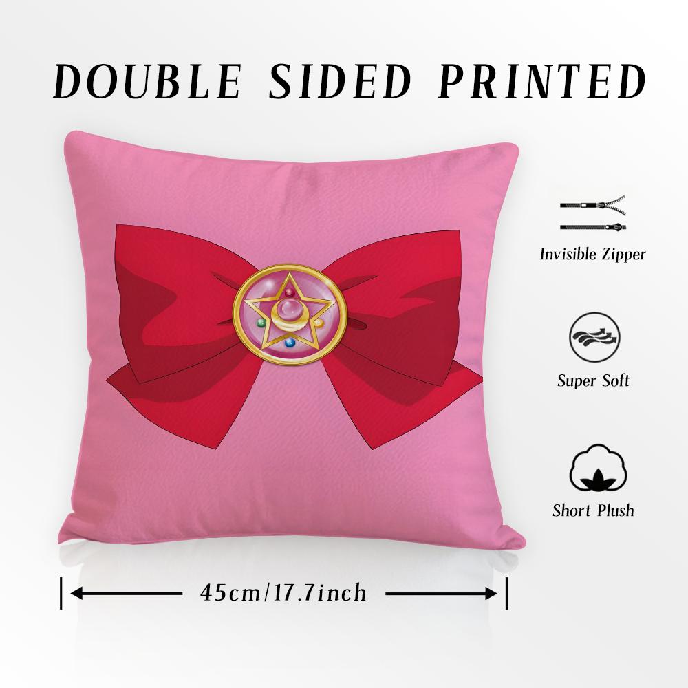 S-SAILOR Anime M-MOON Pillow Case Pillowcase Anti-dustmite Pillow Invisible Zipper Silky Short Plush Sofa Cushion Cover