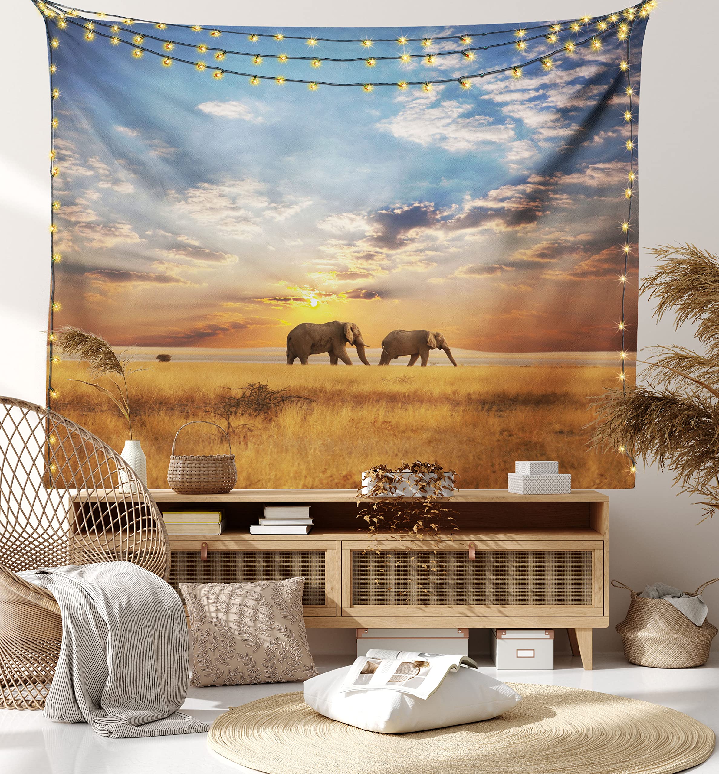 

Гобелен с рисунком дикой природы в прериях африканского слона для дома, спальни, гостиной, общежития, декоративный фон, тканевый гобелен 100x75cm