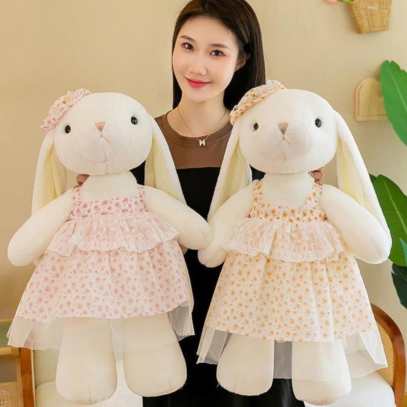 Floral Girls Dress Rabbit Plush Toy Cute Lop Ear Bunny Doll Kids Gift Home Decor