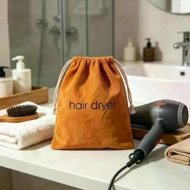 Suede Nap Hair Dryer Storage Bag With Drawstring Hair Diffuser Bag Perfect For Travel Home Hotel Daily Use
