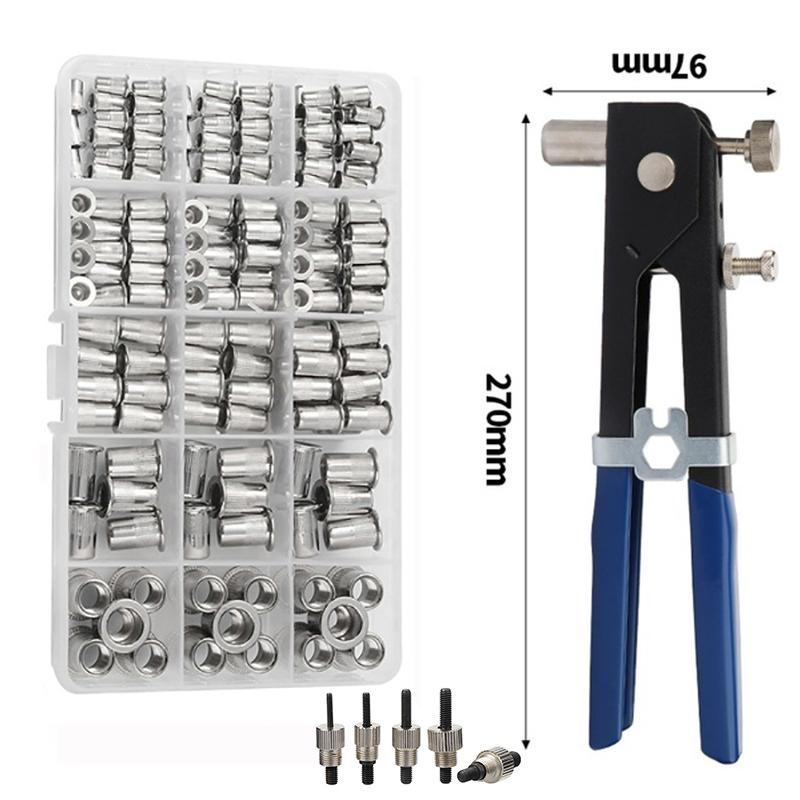 Threaded Rivet Nut Kit Mixed Aluminum Alloy Rivet Nut Gun Set M3 M4 M5 M6 M8