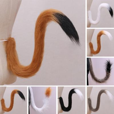 Cosplay Fake Cat Tail Soft Fuzzy Plush Contrast Color with Metal Pin Fixed Performance Club Dance Paty Costumes Prop Artificial Tail