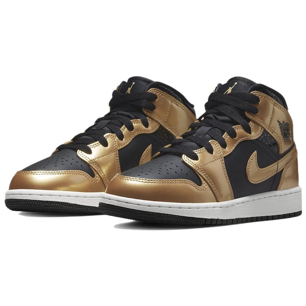 Air Jordan 1 Mid SE GS Metalická zlatá Černá Dětské tenisky Bílá DR6967-071