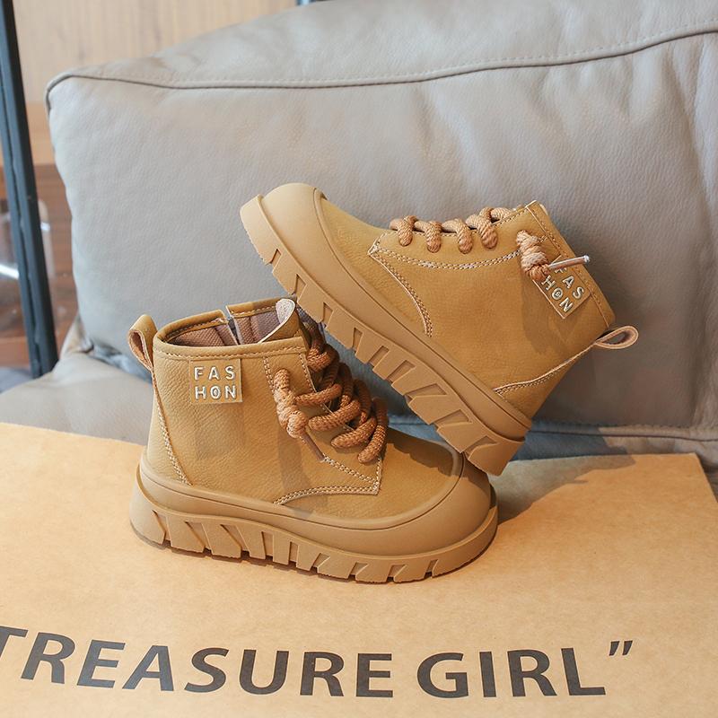 Children's Autumn Boots 2024 New Thick Bottom Girls Causal Ankle Boots Fashion Versatile Patchwork Kids Leather Boots Round-toe