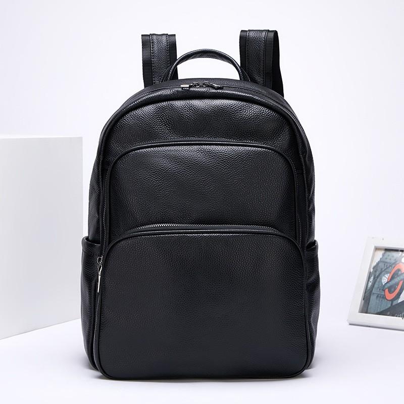 First-layer Cowhide Backpack Large-capacity Fashionable Simple Casual Genuine Leather Unisex Bag 32x39x14cm чёрный