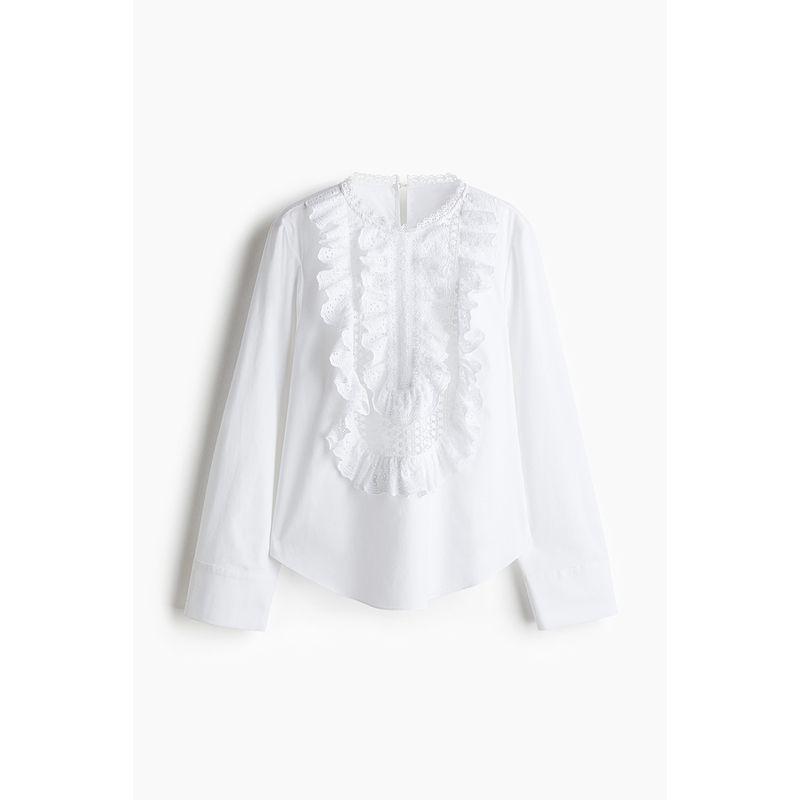 

[Ultimately Perfect Series] HM Women s Shirt Autumn Chinese Collar Pleated Cotton Dress Long Sleeves 1273486 White 155/80