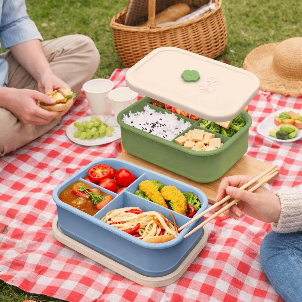 Auslaufsichere Silikon-Lunchbox 4 Fächer Lebensmittelaufbewahrungsbehälter Mittagszeit