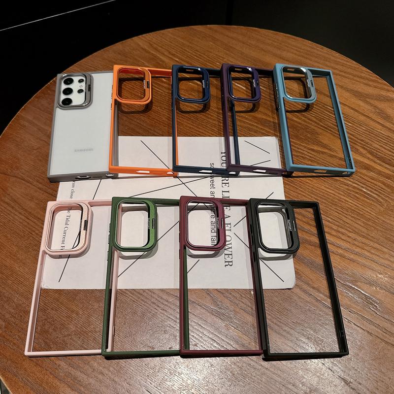 Metalowy Pierścień Ochronny na Obiektyw Stojak Etui Dla Samsung Galaxy S24 S23 S22 Ultra Plus FE Ochrona Szkła Obiektywu Aparatu Przezroczysta Pokrywa