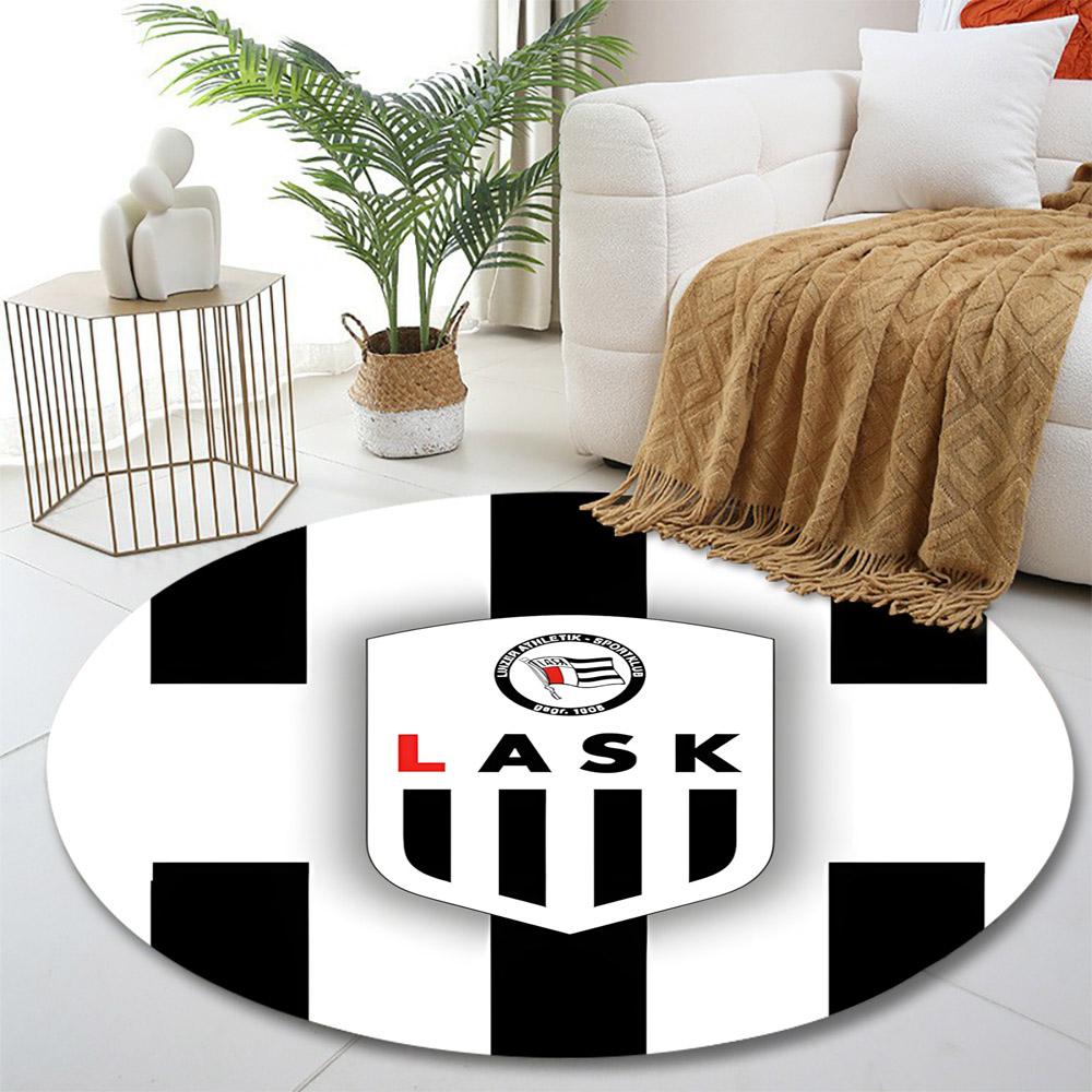 Runder Teppich LASK Linz 1908 Österreichischer Fußballverein Wappen Schwarz-Weiß-Streifen Teppich für Bundesliga Fan Dekoration