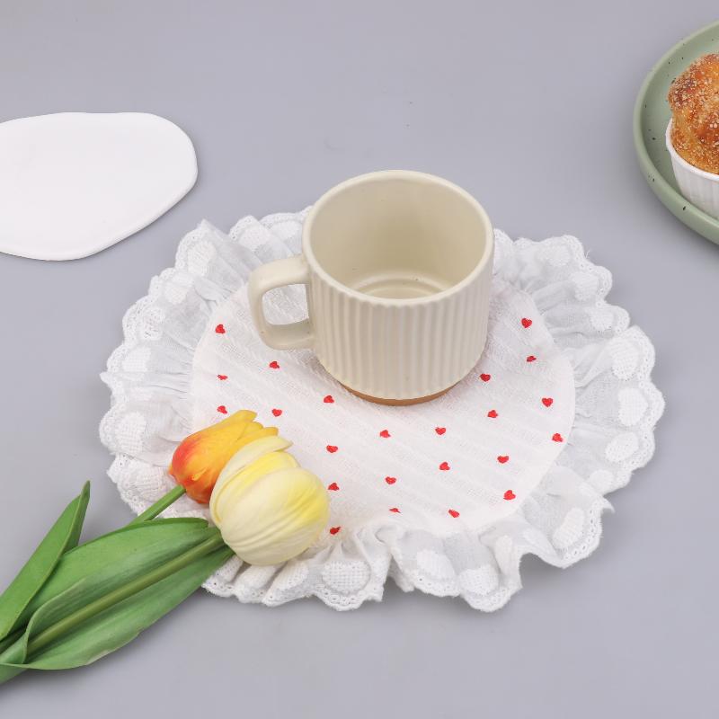 Lace Ruffles Placemats Heart Pattern Table Napkins Soft Flounced Cloth Cups Mat For Home Party Wedding Decoration