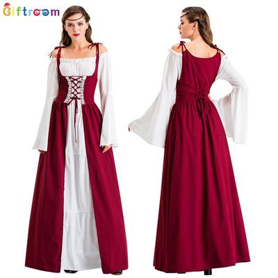 Vintage Halloween Christmas Court Costume Adult Female Golden Velvet Dress Gorgeous Noble Strap Dress Dress