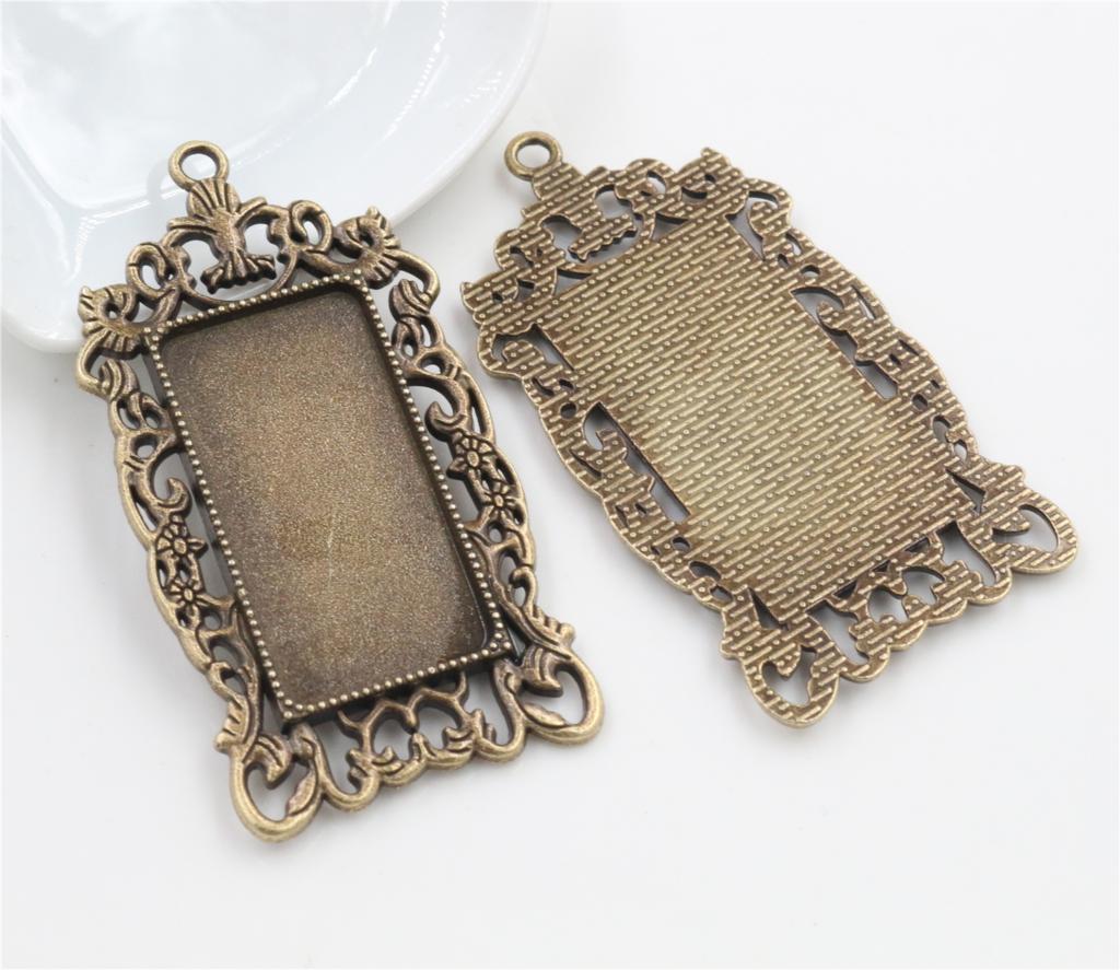 New Fashion 5pcs 19x38mm Inner Size 2 Colors Rectangle Cabochon Base Charms Pendant,Fit  19*38mm Square Glass Cabochons