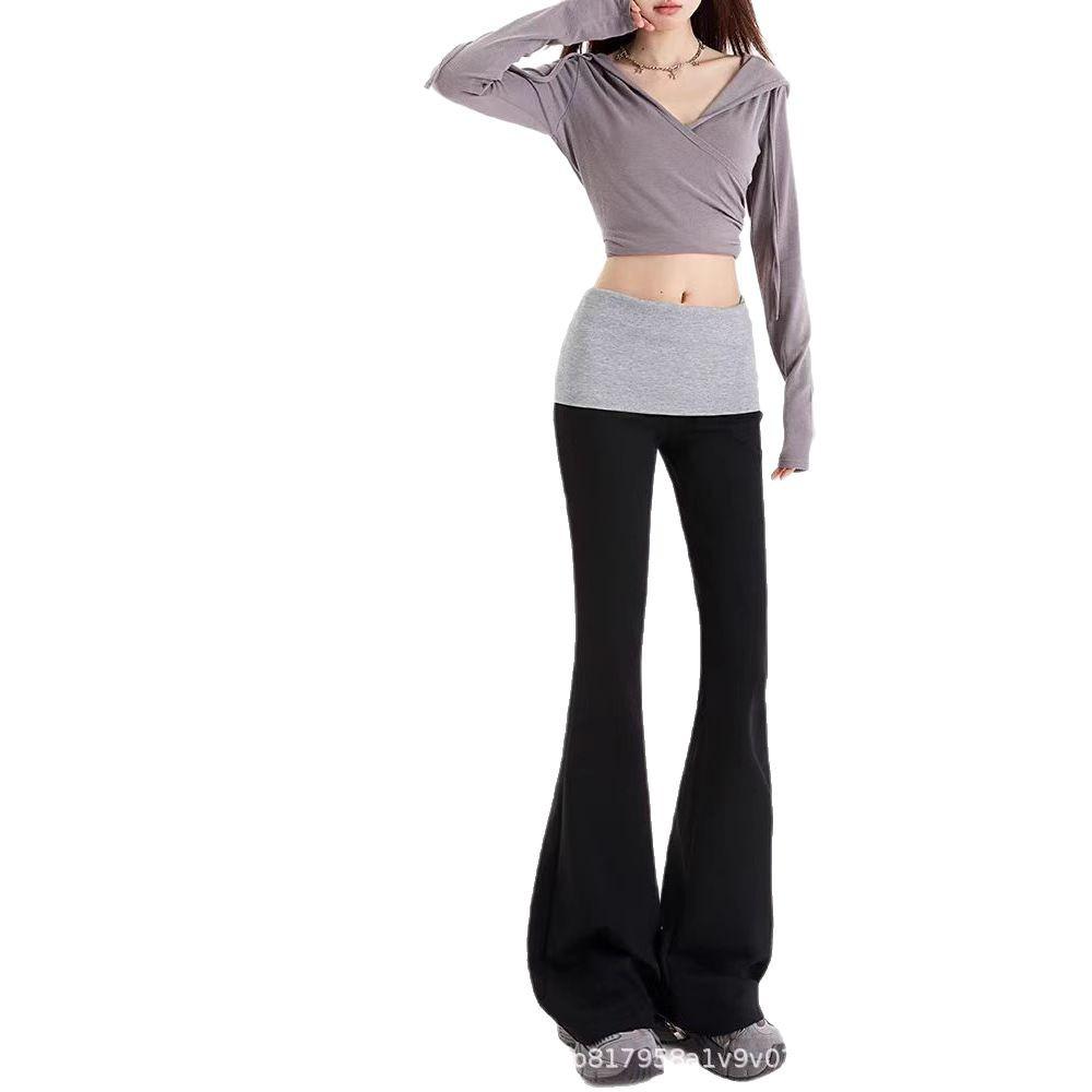 Women's Low Waist Color Block Yoga Pants - Casual Slim Fit Micro Flare 