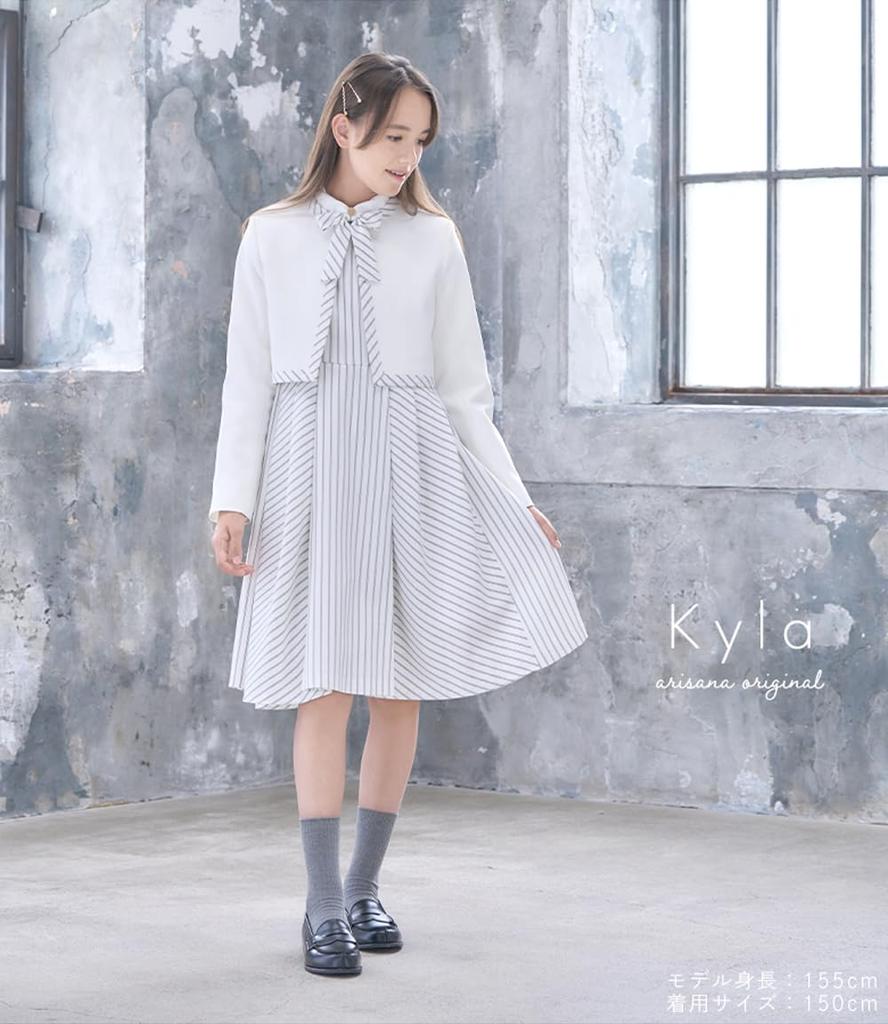 Graduation Ceremony Elementary School Girls Suit Clothing Formal Kaira Set of Jacket Blouse Dress Ribbon White 150cm [Arisana] Children's (4-piece + +