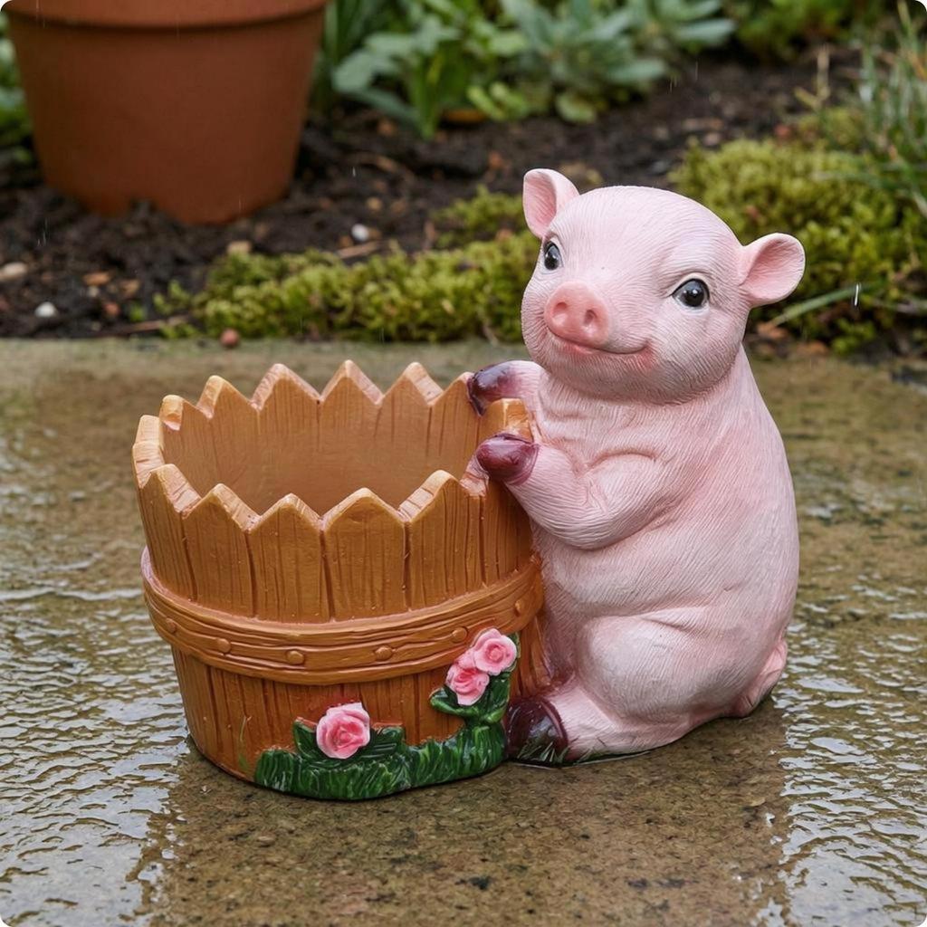 Pig Ornament Handpainted Swine Statue Molded Resin Figurine for Courtyard, Park, Window Display