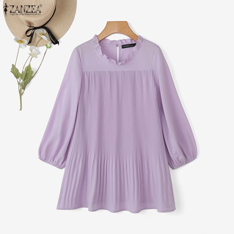 ZANZEA Women Casual Round Neck Solid Color 3/4 Sleeve Blouse