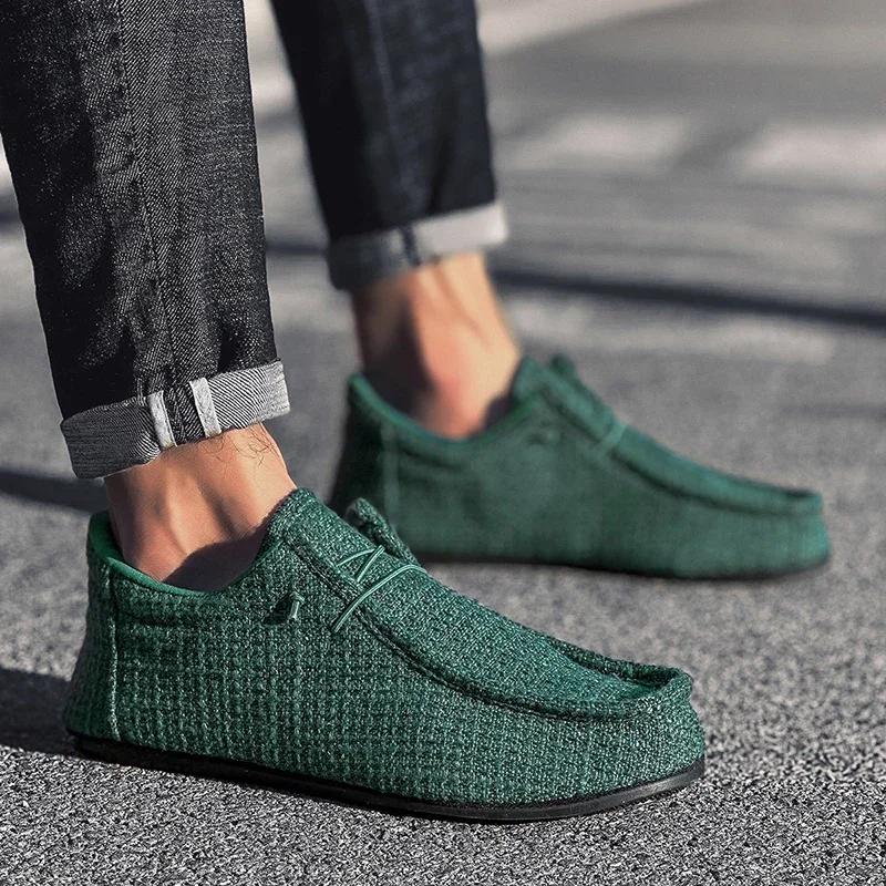 

YRZL Summer Men s Canvas Boat Shoes Moccasins Casual Loafers Mens Slip-on Green Lightweight Breathable Comfortable Driving Shoe 47 зелений