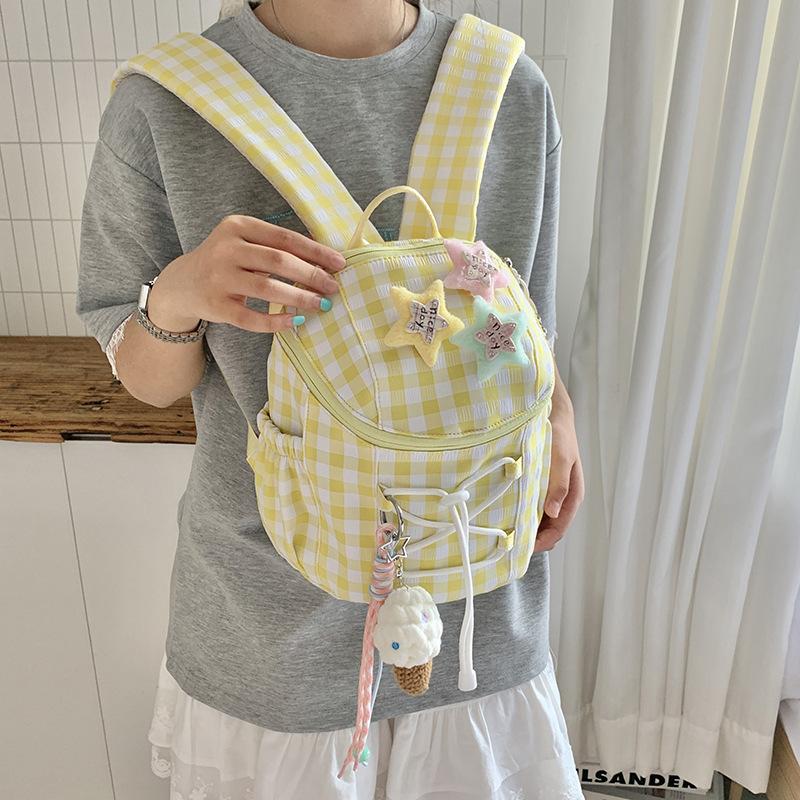 Korean new high-value schoolbag sweet plaid backpack junior high school students lightweight travel mini backpack