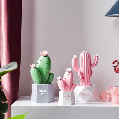 Rosa Harz Kaktus Schreibtischdeko - Mini Sukkulenten Ornament für Mädchen, Selbstpflege Geschenk für Frauen Büro & Zuhause