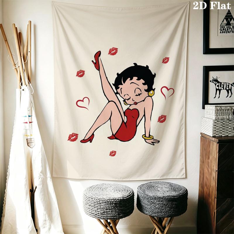 betty boop Wall Tapestry Aesthetic Wall Hanging Printed Fabric Blanket Decorative Tapestries for Bedroom Living Room Home Decor