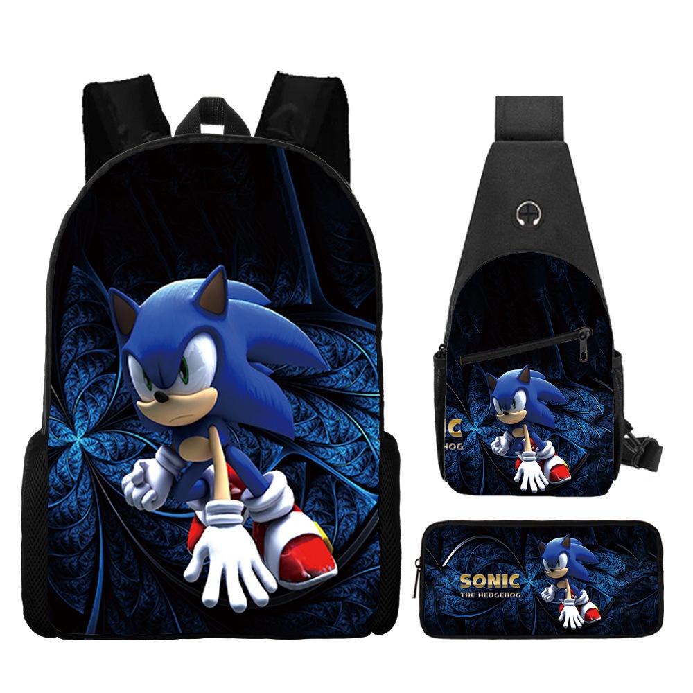 Backpack, Primary School Student Animation Schoolbag, Cartoon Backpack, Satchel, Pencil Bag, Three-Piece Set.