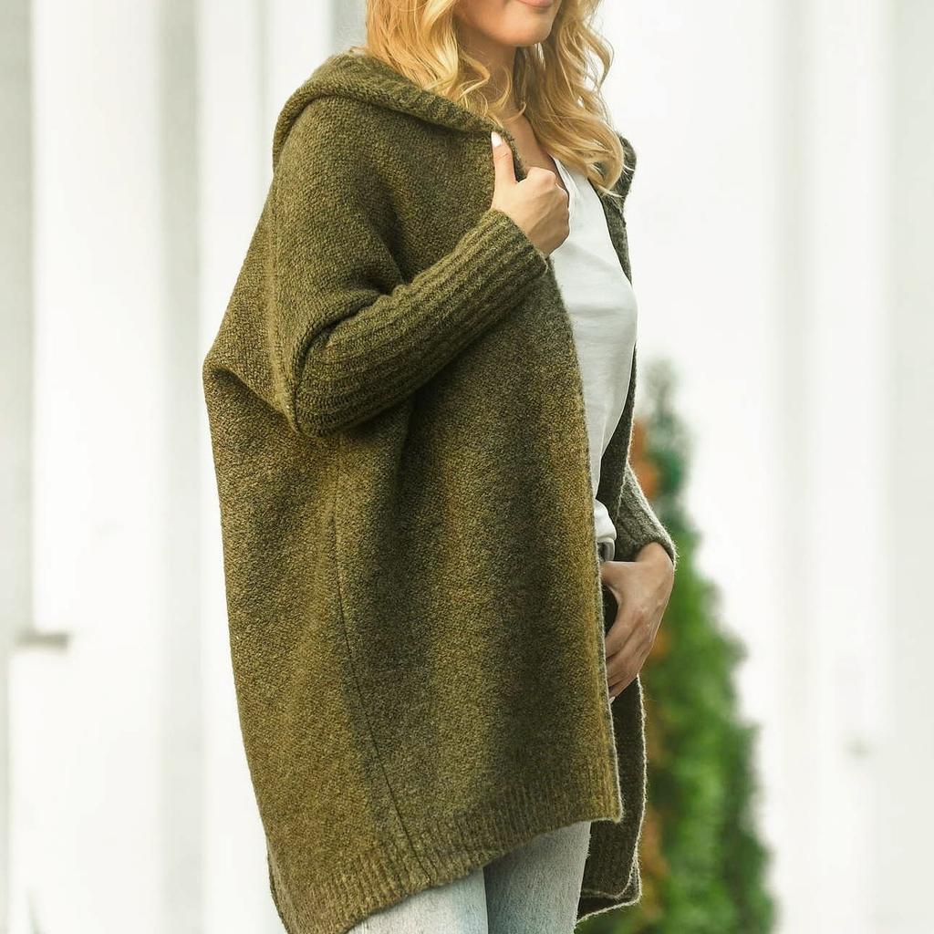 Mid-length All-match Cardigan Women Korean Fashion Loose Batwing Sleeve Sweaters Autumn  Loose Hooded Sweater Women's Jacket