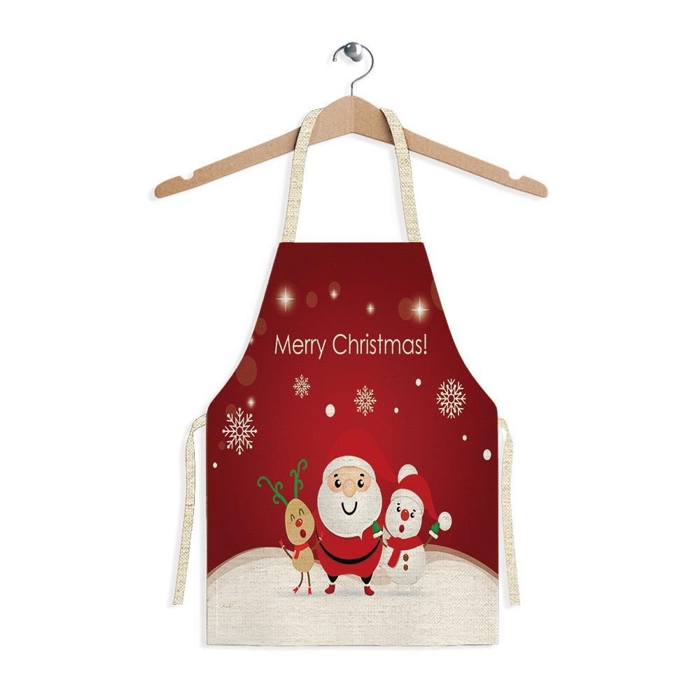Christmas Snowflake Reindeer Gingerbread Man Print Linen Apron Sleeveless Dirty Resistant Cooking Bib 47x38cm 68x55cm