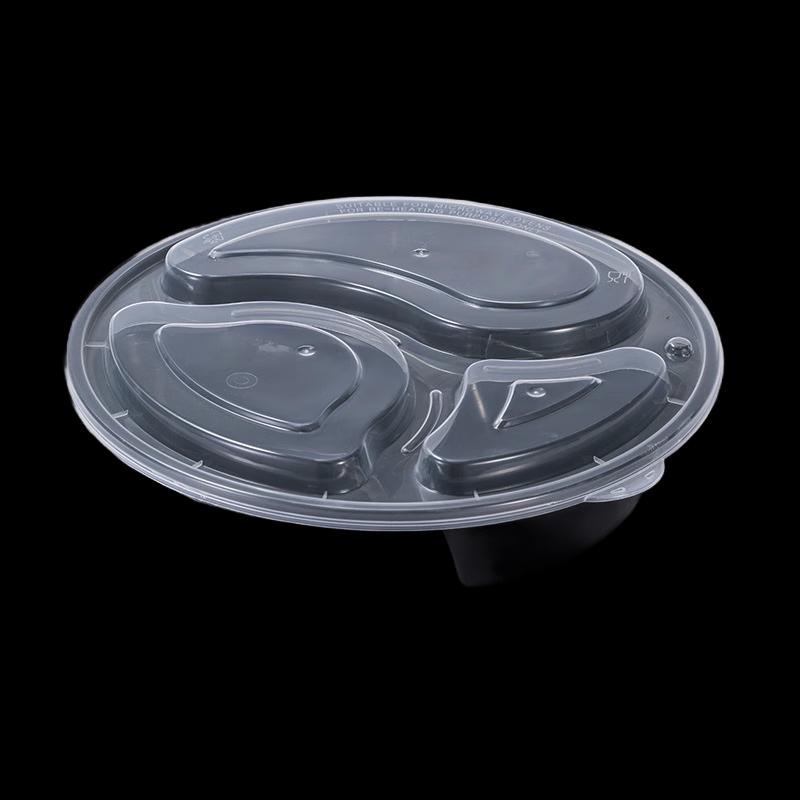 RongHe Einweg-Rundbehälter mit 3 Fächern für Meal Prep