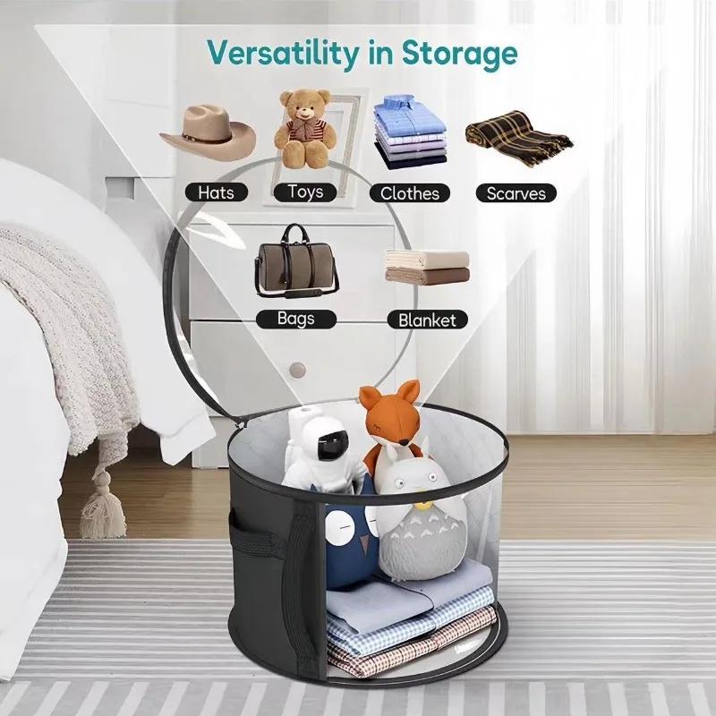 New Hat Box Convenient Round Travel Hat Organizer Wear-Resistant Storage,Foldable Bag with Handle and Clear Window