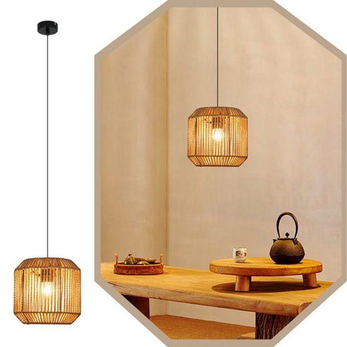 Lampe à suspension - NETTLIFE - Lanterne cordée 1 flamme - Jaune - Abat-jour métal - Hauteur 120 cm