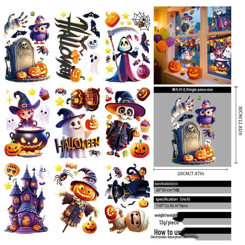2025 Halloween Pumpkin & Witch Static Cling Wall & Window Stickers