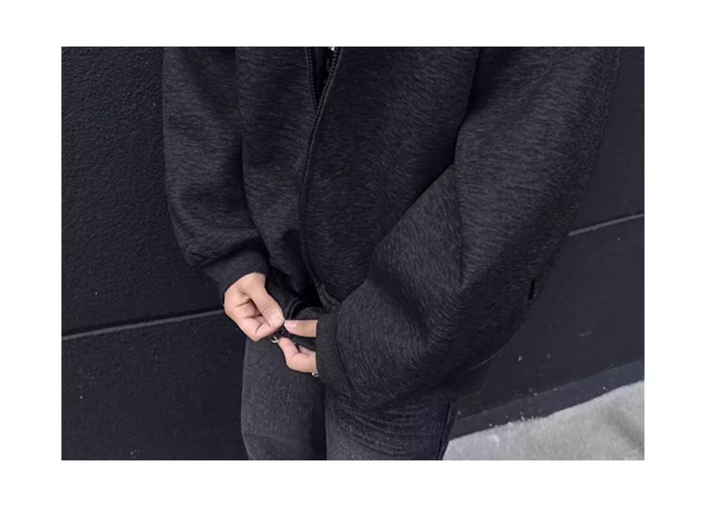 Autumn Men's Space Cotton Hooded Heavyweight Hoodie: Versatile Solid Color Jacket for Couples - Suitable for Spring and Autumn.