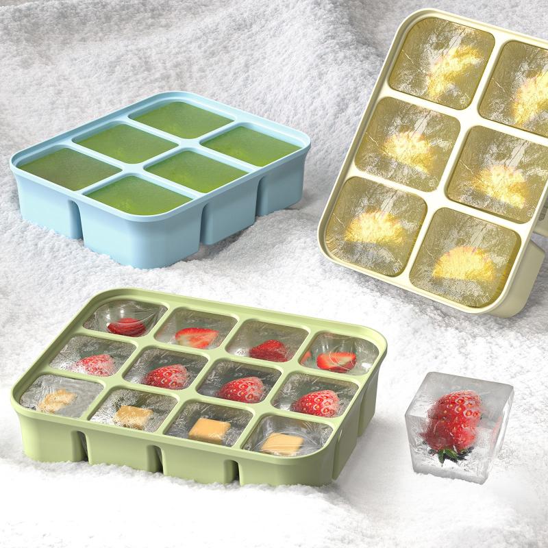 Baby Ice Cube Tray Silicone With Lids Flexible Ice Molds For Beverages,Baby Food Storage Mould, Bpa-Free